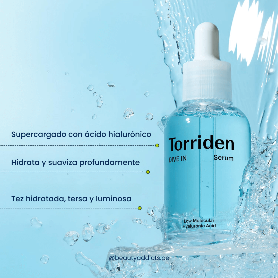 Serum ligero de Torriden con ácido hialurónico que mejora la retención de agua y previene la tirantez.