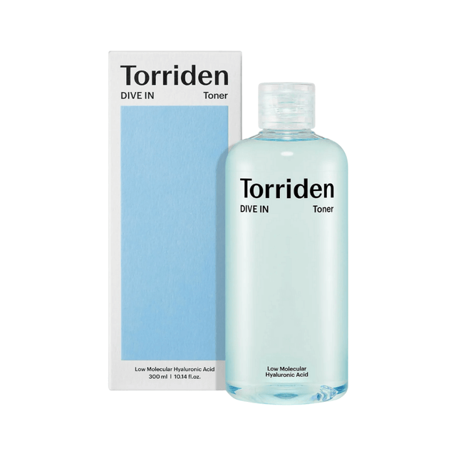 Torriden Dive In Toner que suaviza, calma y fortalece la barrera cutánea con 5 tipos de ácido hialurónico.