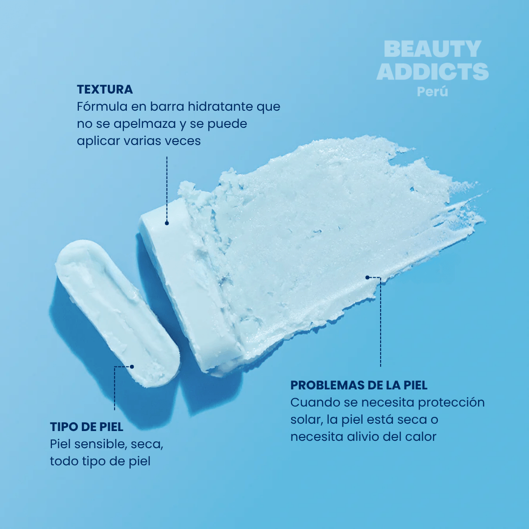 Protector solar facial en formato barra con acabado ligero y transparente, ideal para reaplicar sobre el maquillaje.