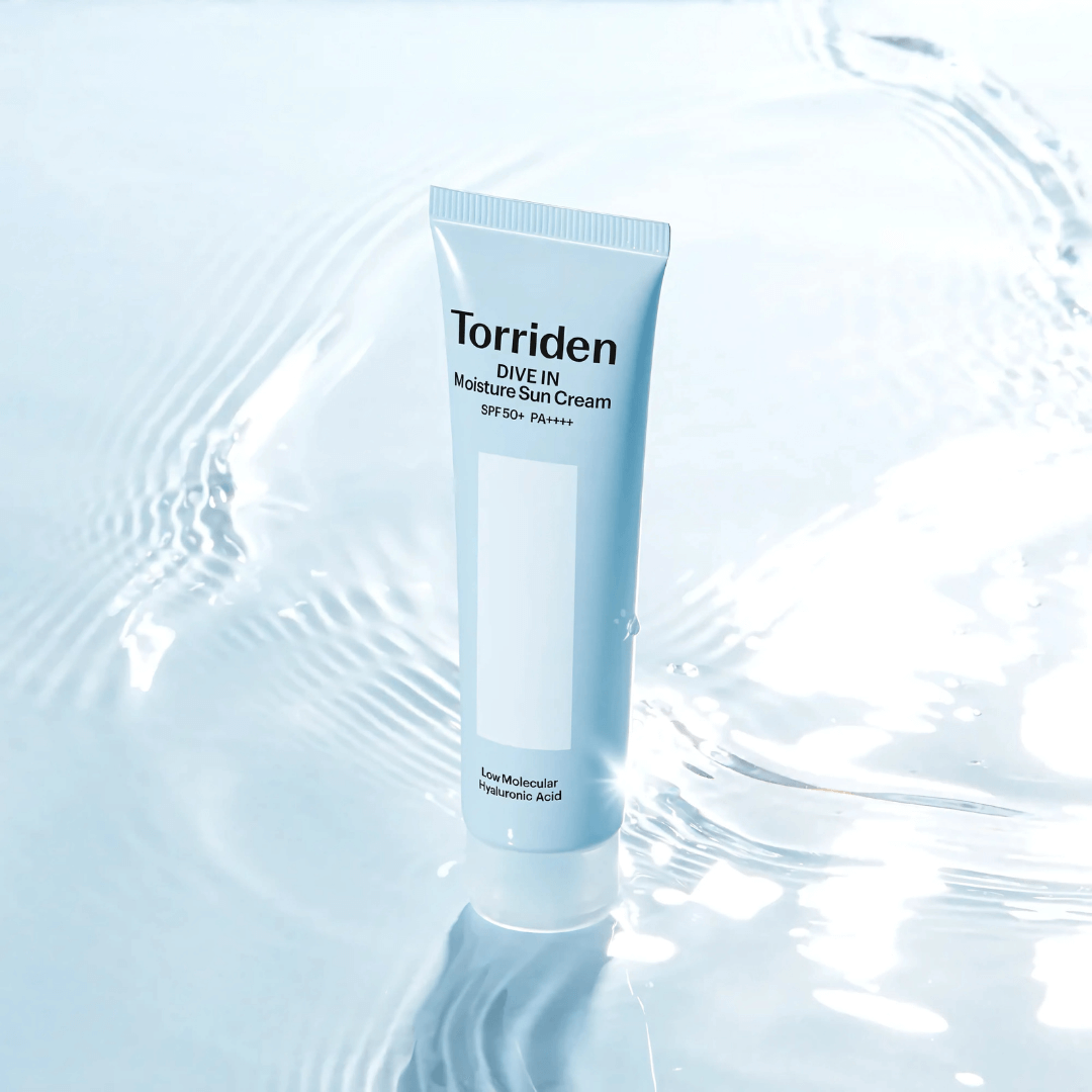 Torriden Dive In Moisture Sun Cream con filtros UV y efecto calmante inmediato.