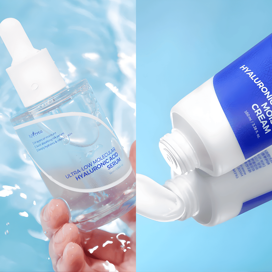 Rutina coreana Isntree con ácido hialurónico para una hidratación profunda y piel luminosa y elástica