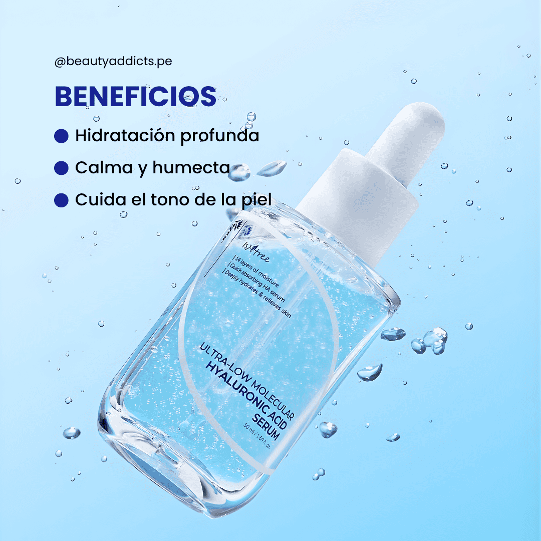 Sérum Isntree con ácido hialurónico de bajo peso molecular que hidrata, suaviza y mejora la elasticidad de la piel