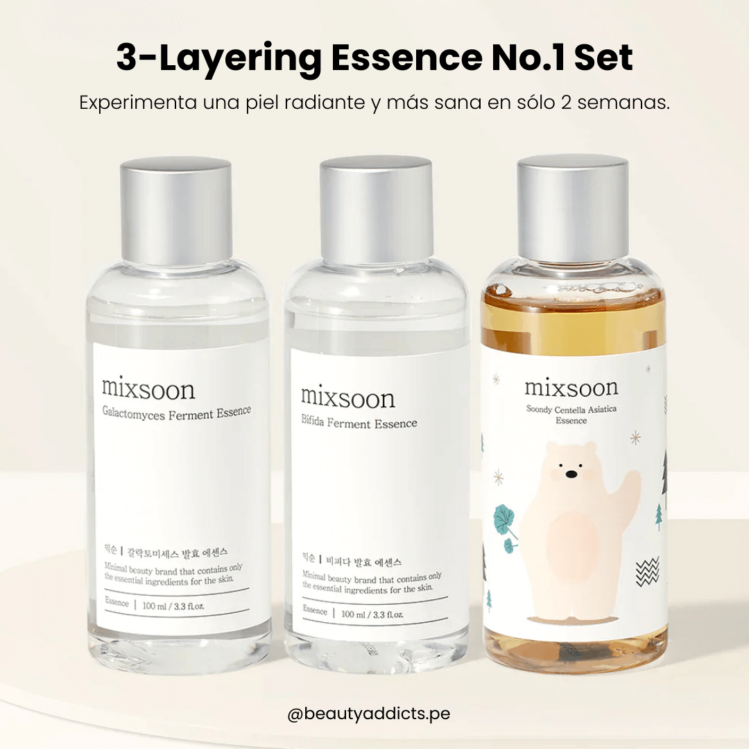 Mixsoon Essence Layering Set Nº1 con galactomyces, bifida y centella, ideal para todo tipo de piel.