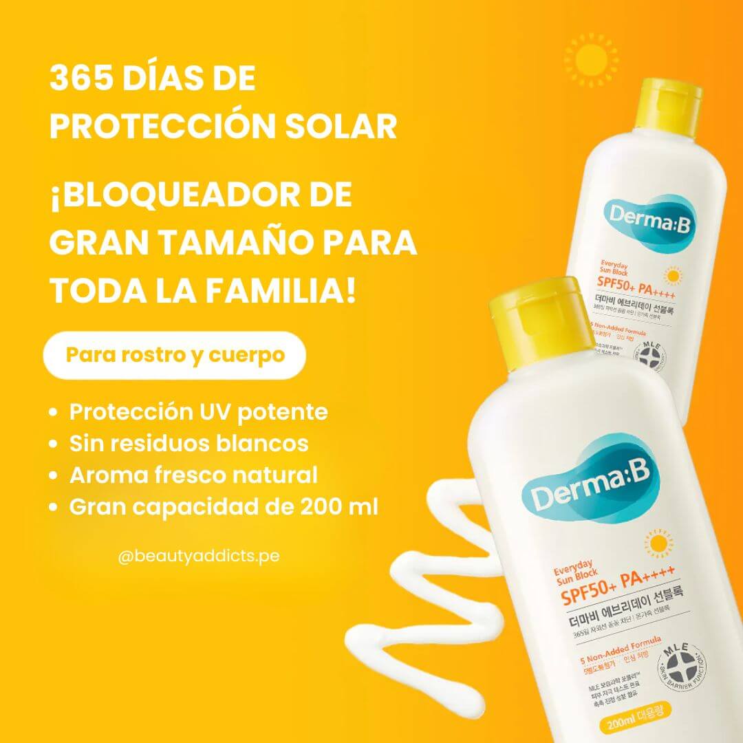Derma:B Everyday Sun Block SPF50+ PA++++ no deja residuos blancos.