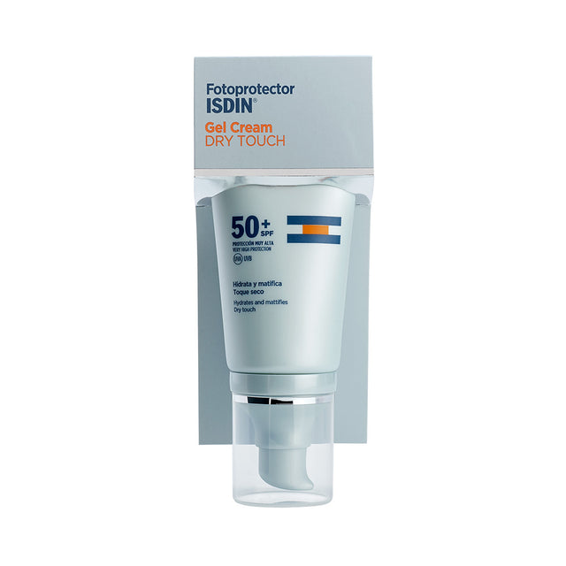 Fotoprotector ISDIN Gel Cream Dry Touch protege con SPF 50+ y acabado mate.