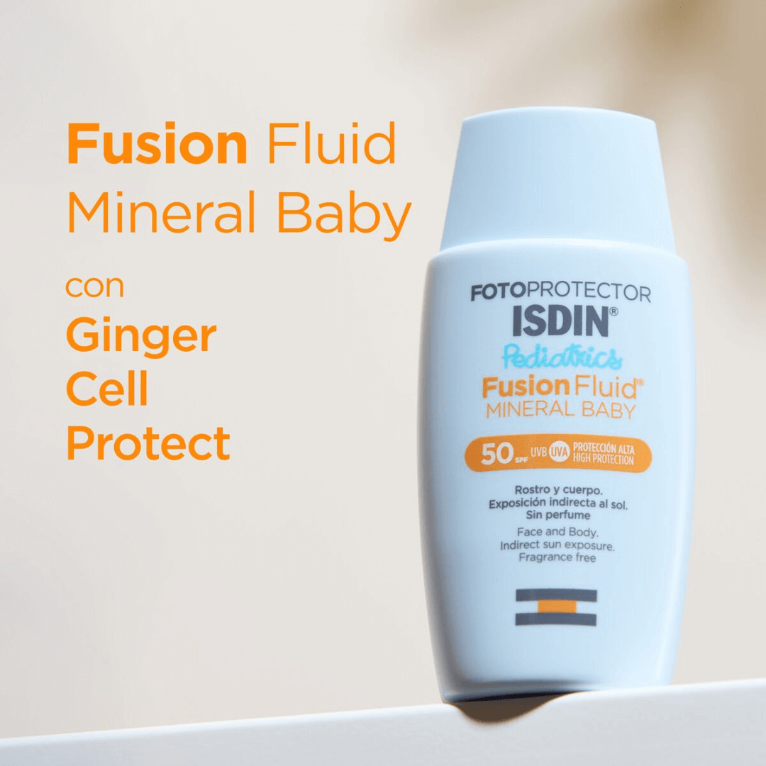 Fotoprotector ISDIN Baby Mineral SPF 50+es sin perfume, biodegradable y hipoalergénico.