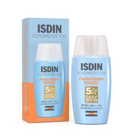 Fotoprotector ISDIN Fusion Water Magic SPF 50 resistente al agua y sudor.