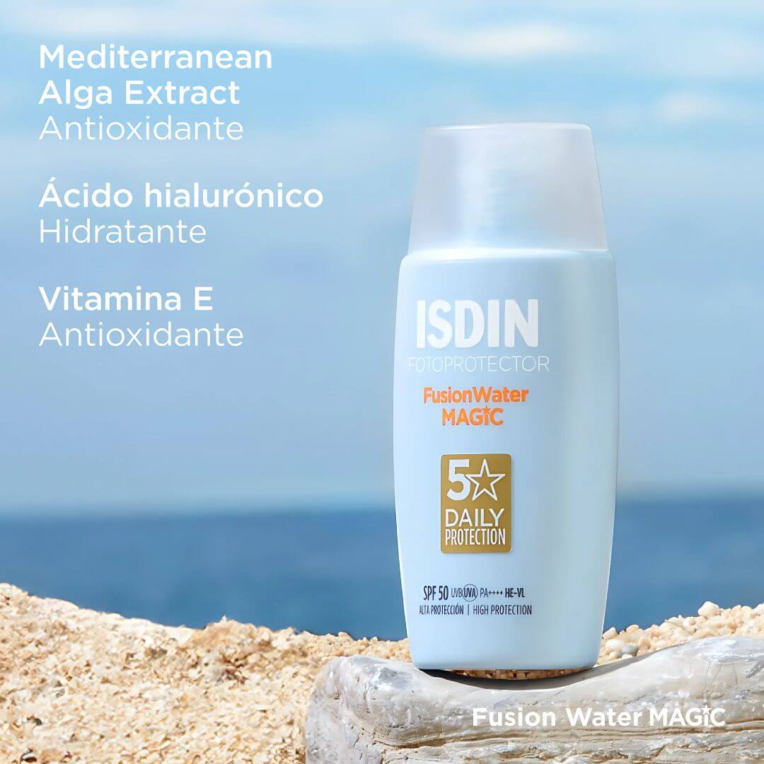 ISDIN Fusion Water Magic SPF 50 protege del sol con acabado ultraligero.