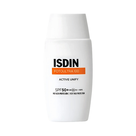 Fotoultra 100 ISDIN Active Unify SPF 50 sin color reduce y previene manchas solares.