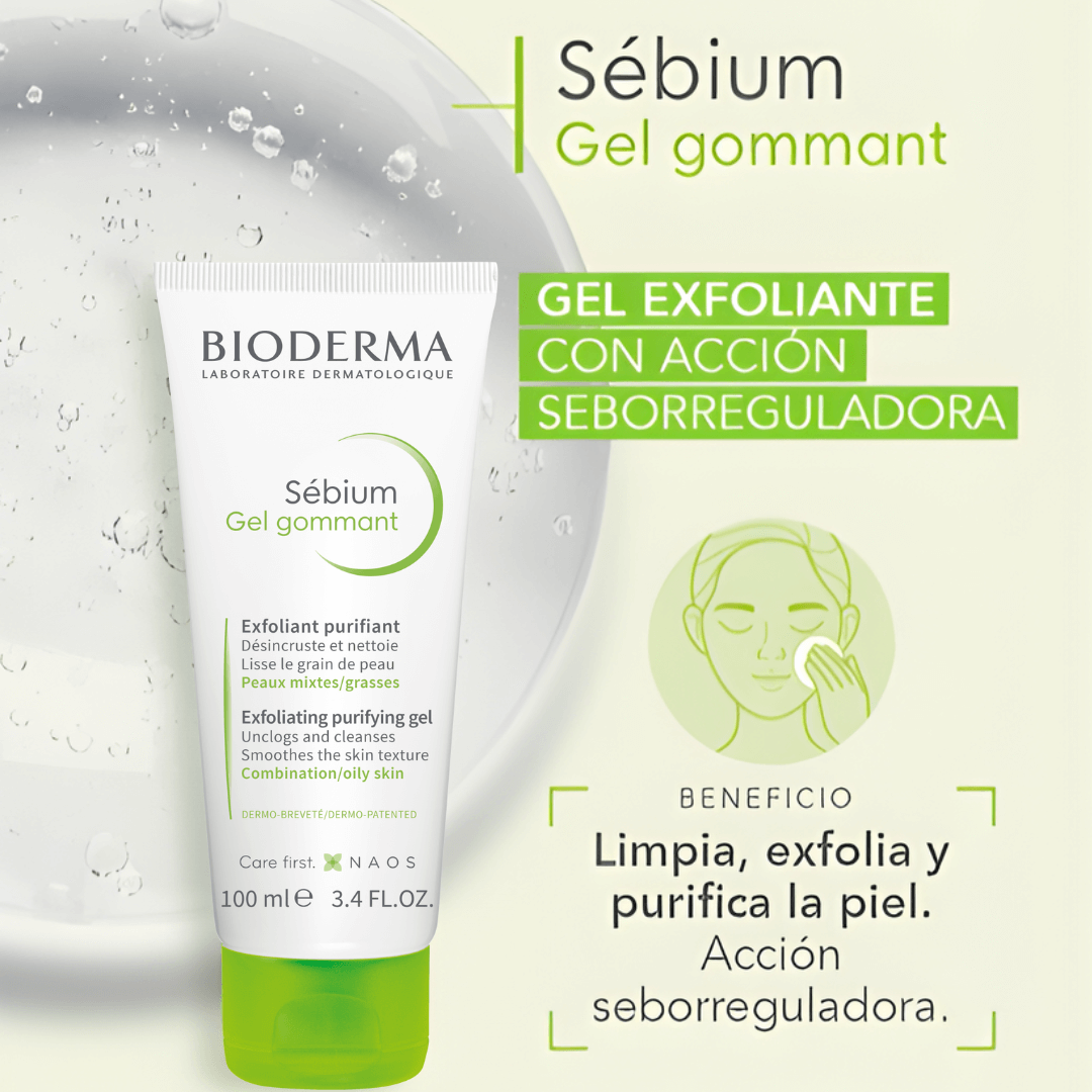 Sébium Gel Gommant Bioderma textura en gel refrescante que deja la piel lisa y uniforme.