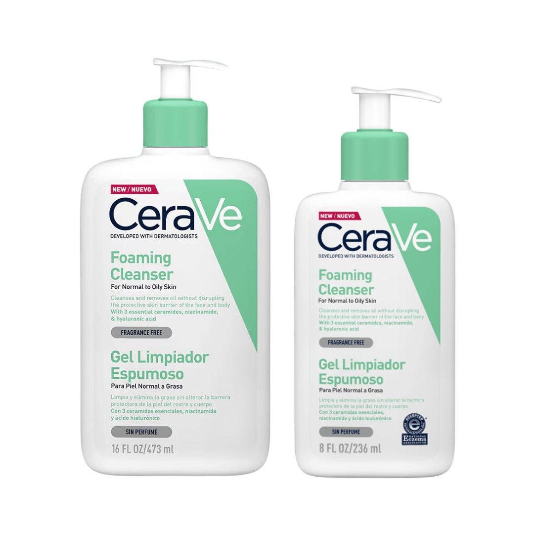 Gel Limpiador Espumoso de CeraVe que limpia sin dañar la barrera cutánea.