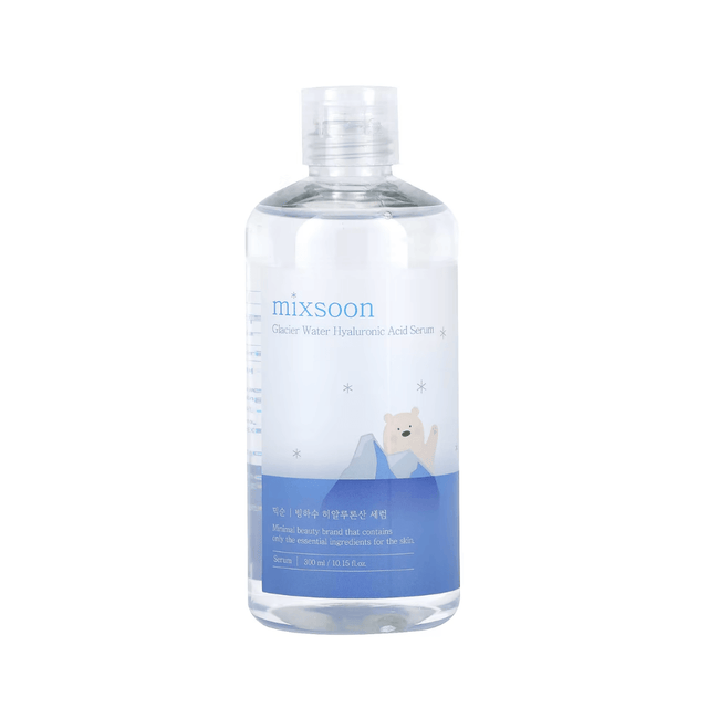 Mixsoon Glacier Water Hyaluronic Acid Serum, suero coreano para piel intensamente hidratada y fresca.