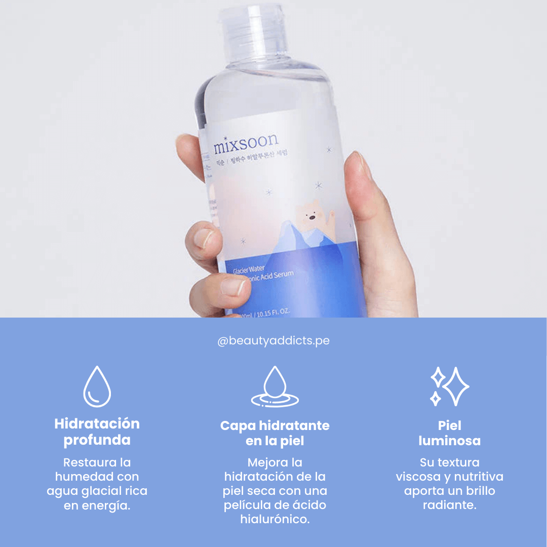 Mixsoon Glacier Water Hyaluronic Acid Serum, sérum coreano refrescante para todo tipo de piel.