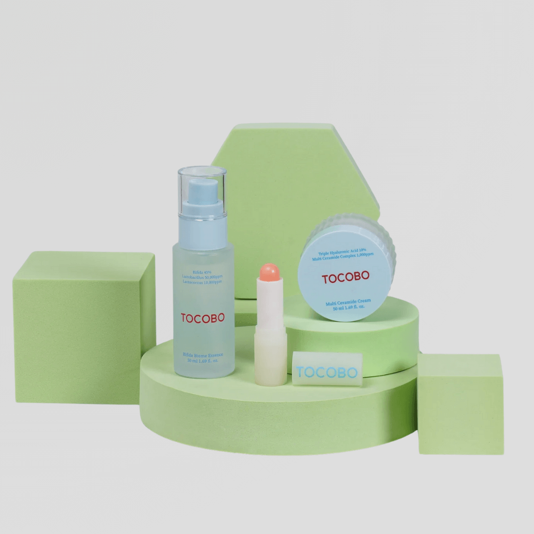 Glow Moist Trio de Tocobo que hidrata, suaviza y protege rostro y labios con activos veganos y clínicos.