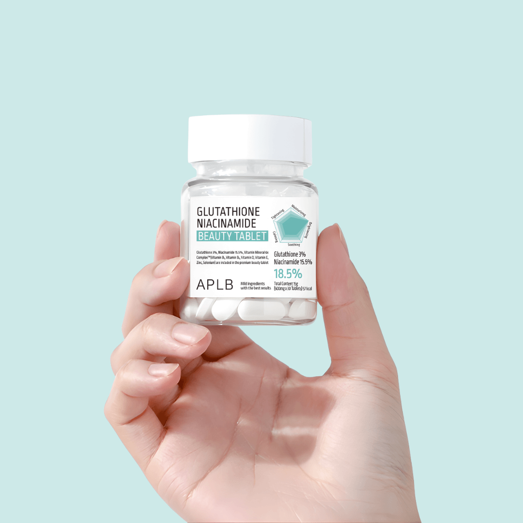 Glutathione Niacinamide Beauty Tablet APLB potencia la luminosidad natural del rostro.