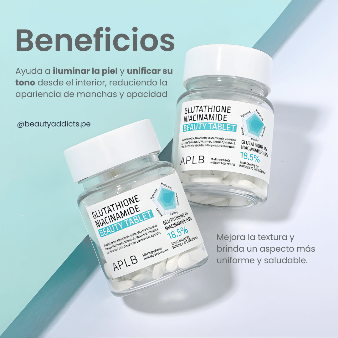 Glutathione Niacinamide Beauty Tablet APLB promueve una piel más clara y radiante desde adentro.