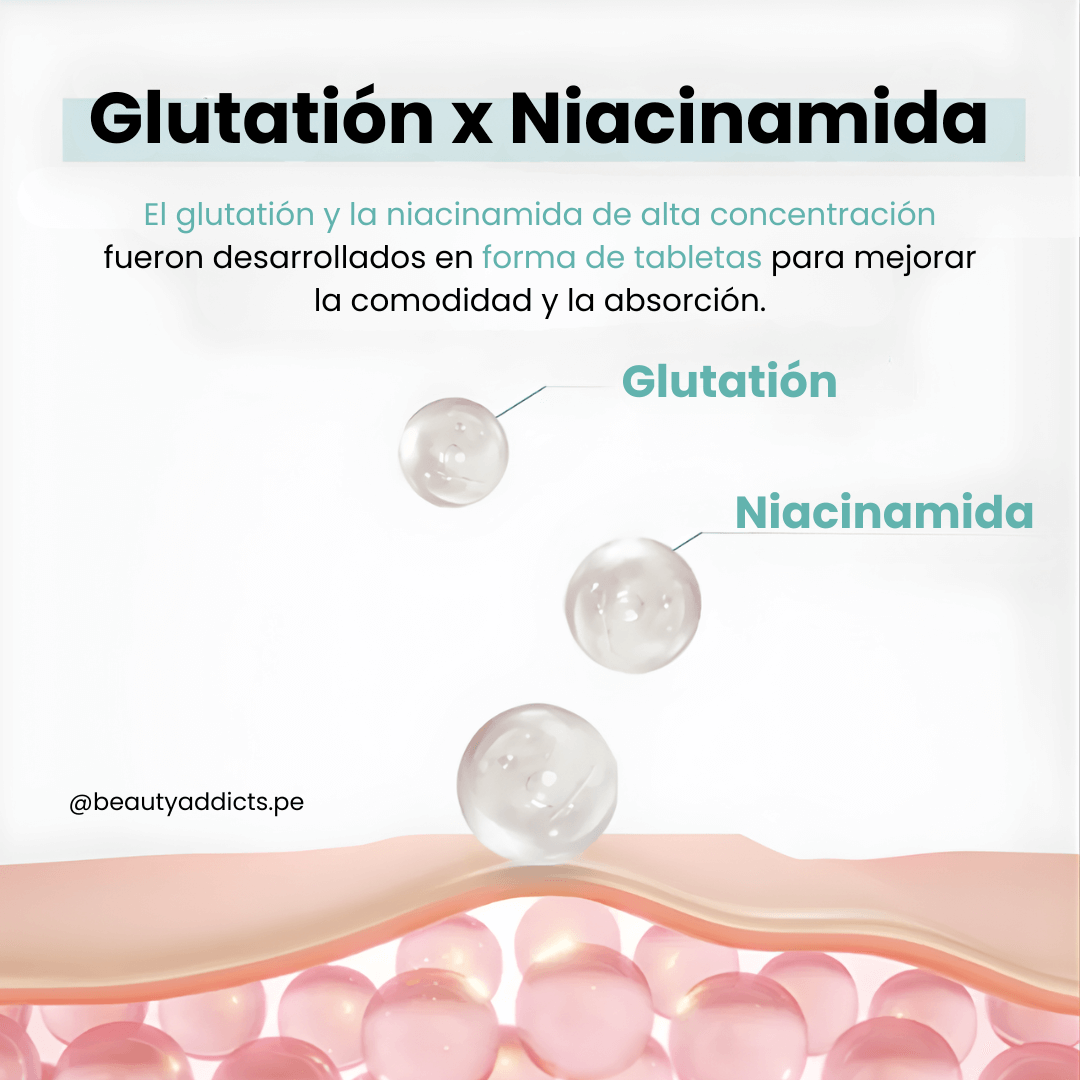 Glutathione Niacinamide Beauty Tablet APLB ayuda a reducir manchas con glutatión antioxidante.