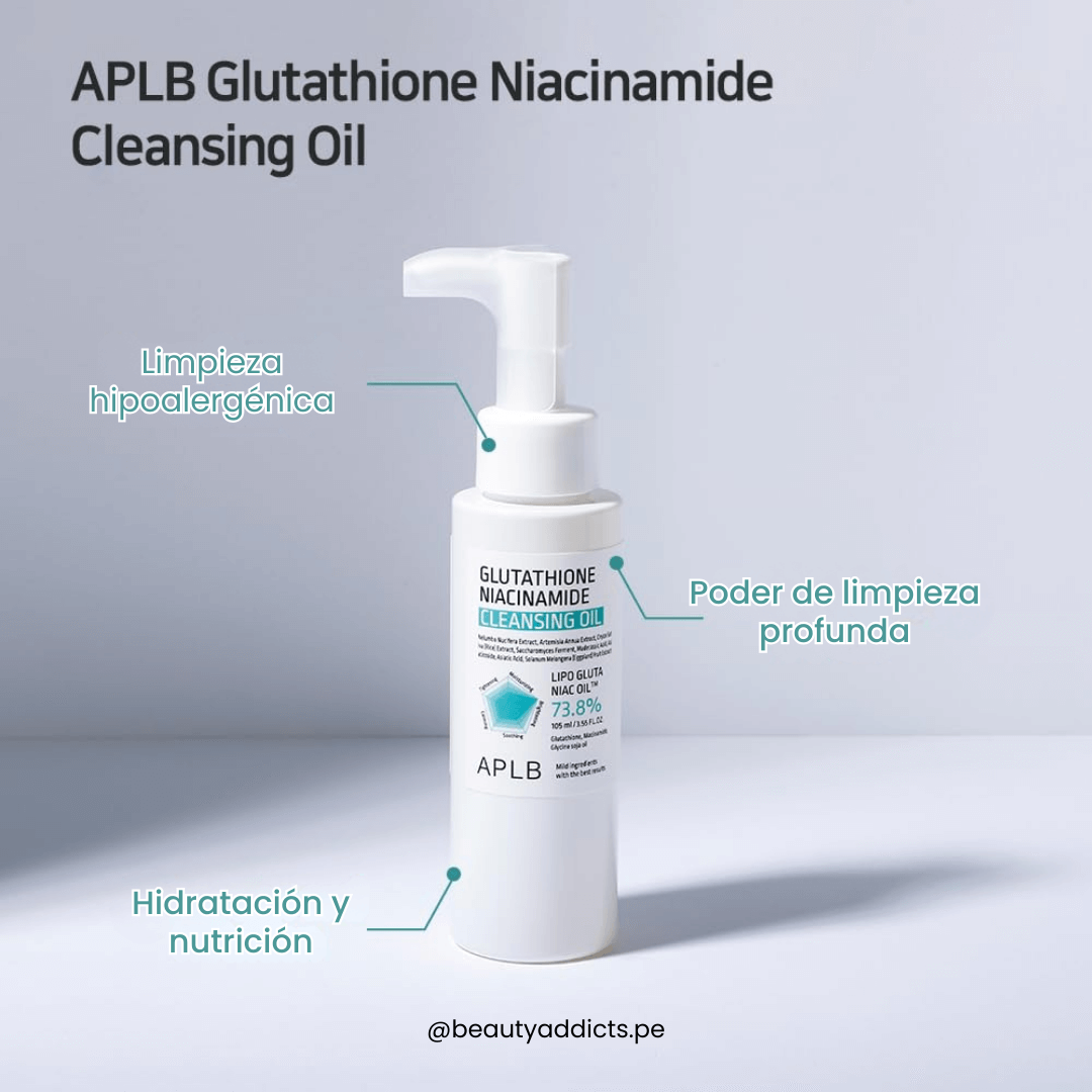 Limpiador en aceite APLB para piel suave y radiante con glutatión y niacinamida.