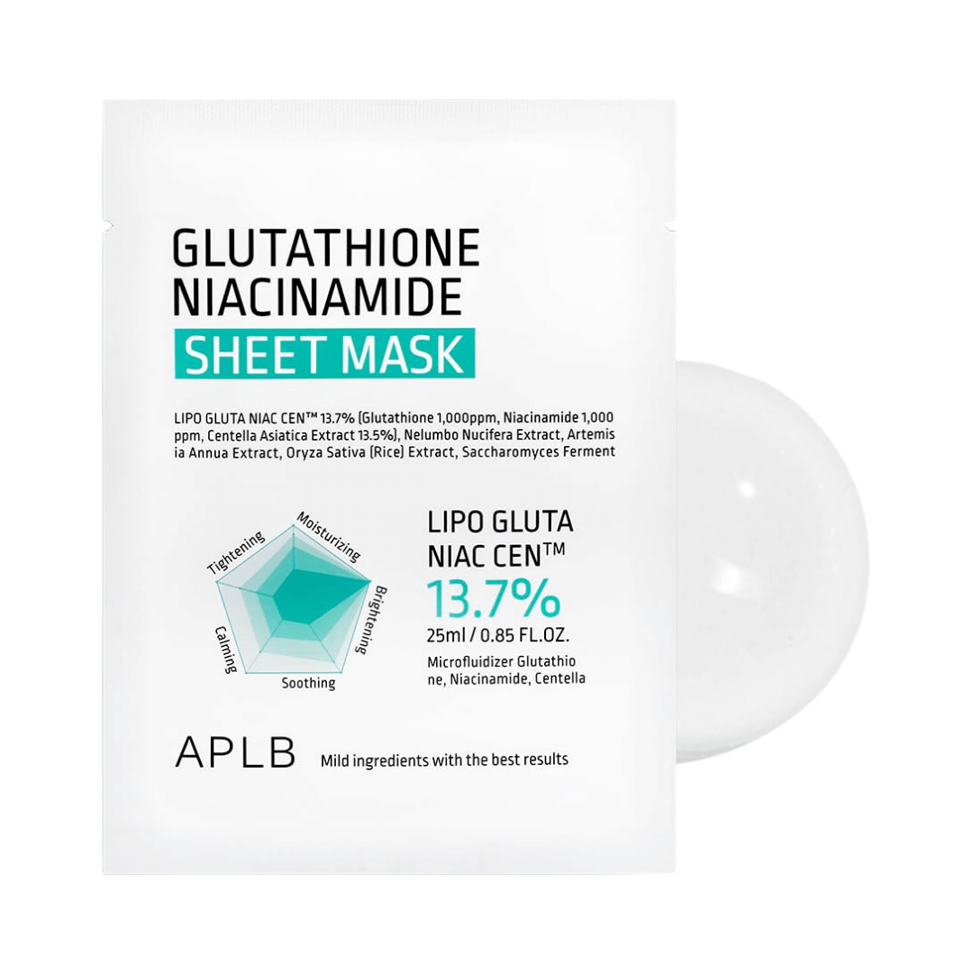 Sheet Mask APLB Glutathione Niacinamide para unificar el tono.