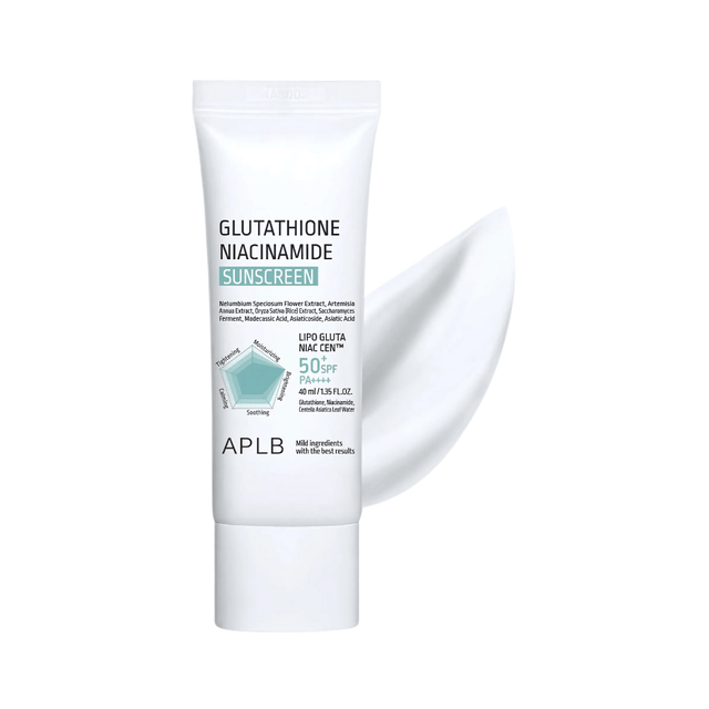 Protector solar con niacinamida y glutatión, ideal para piel opaca o con manchas de APLB.