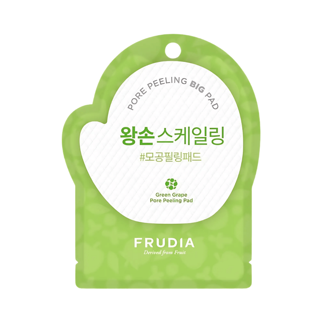 Frudia Green Grape Pore Peeling Pad limpia poros y mejora la textura de la piel.