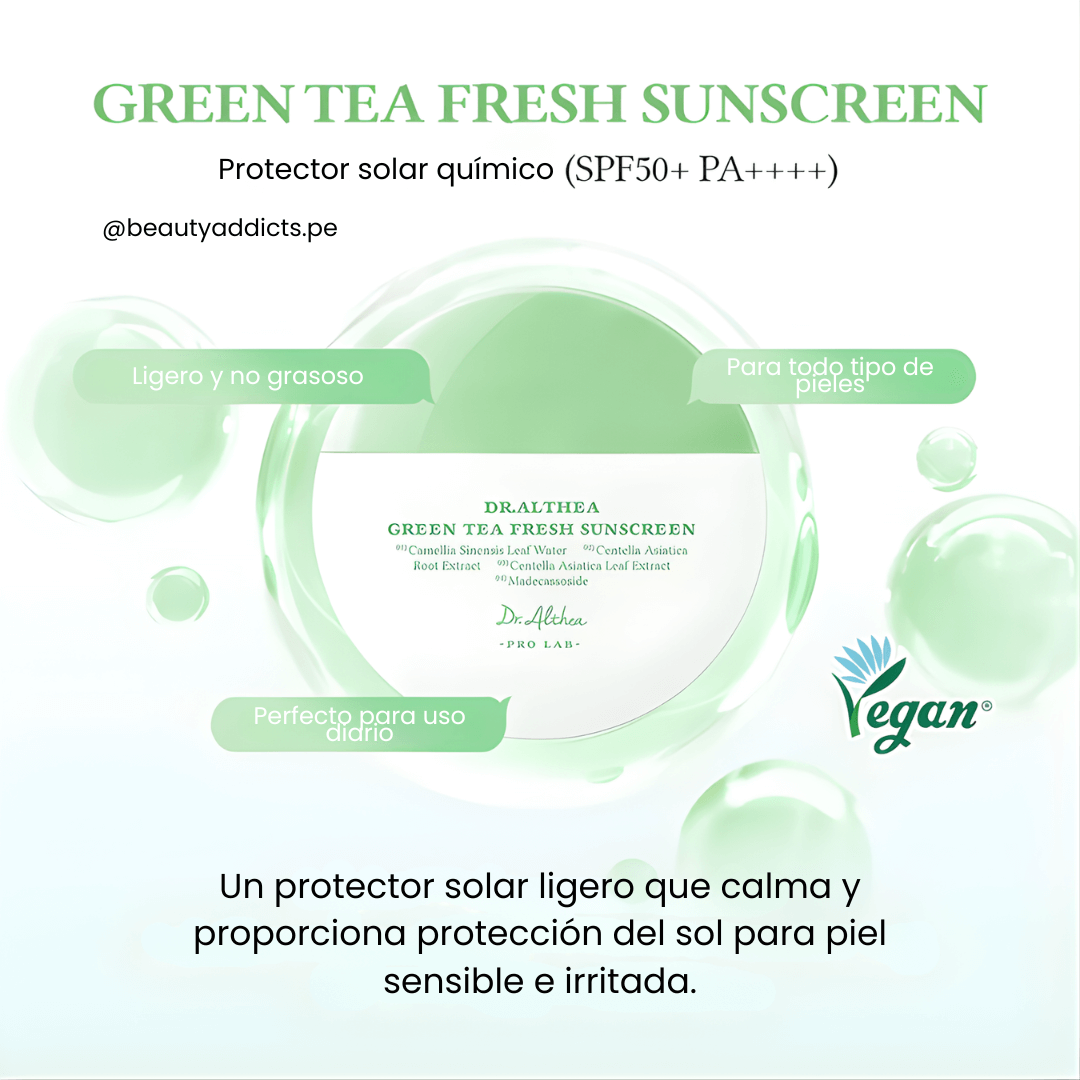 Green Tea Fresh Sunscreen de Dr. Althea que protege del sol y ayuda a controlar oleosidad ligera.