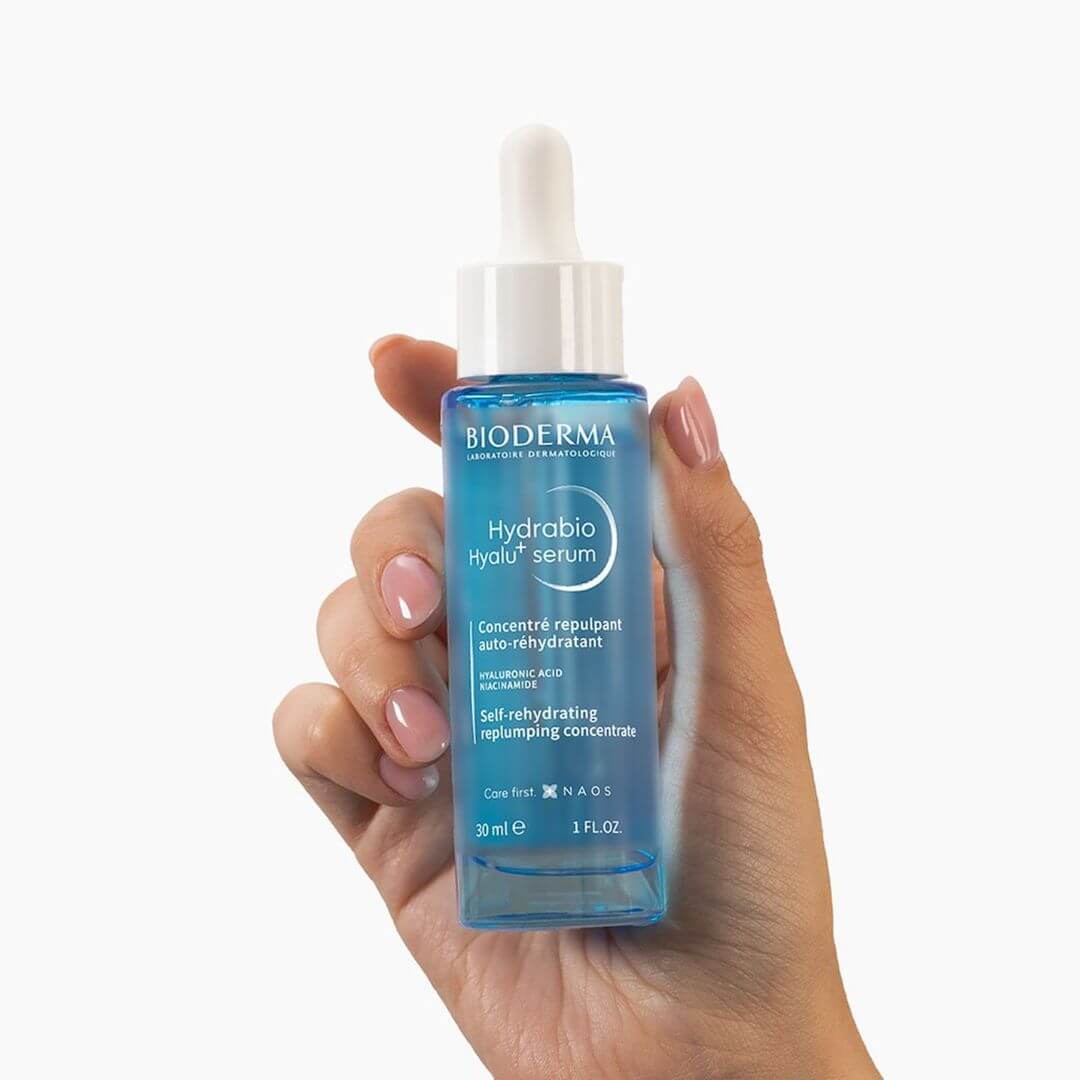Sérum facial Hydrabio Hyalu+ de Bioderma, hidratación duradera sin dejar sensación pegajosa.