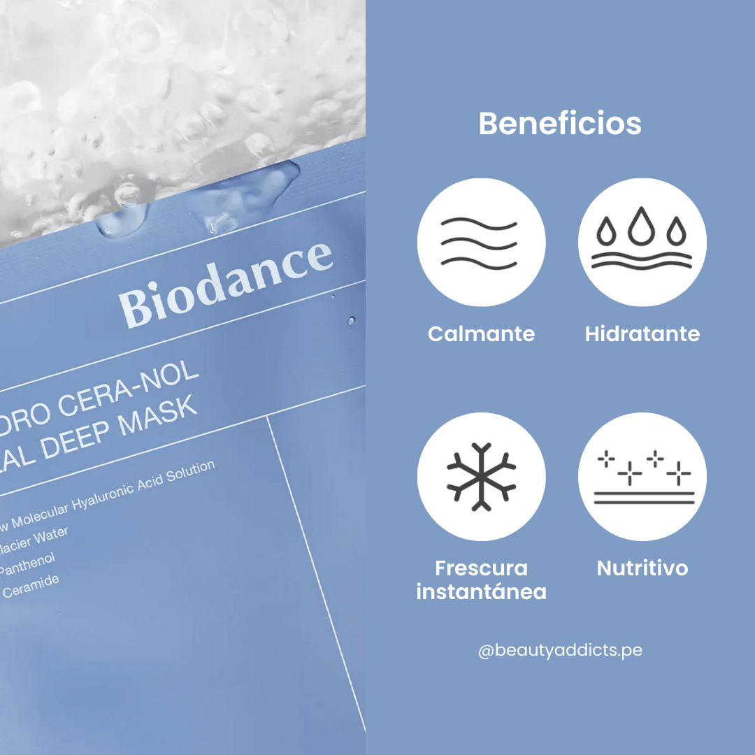 Mascarilla en hoja con ácido hialurónico y betaína para piel luminosa, Hydro Cera-nol Real Deep Mask