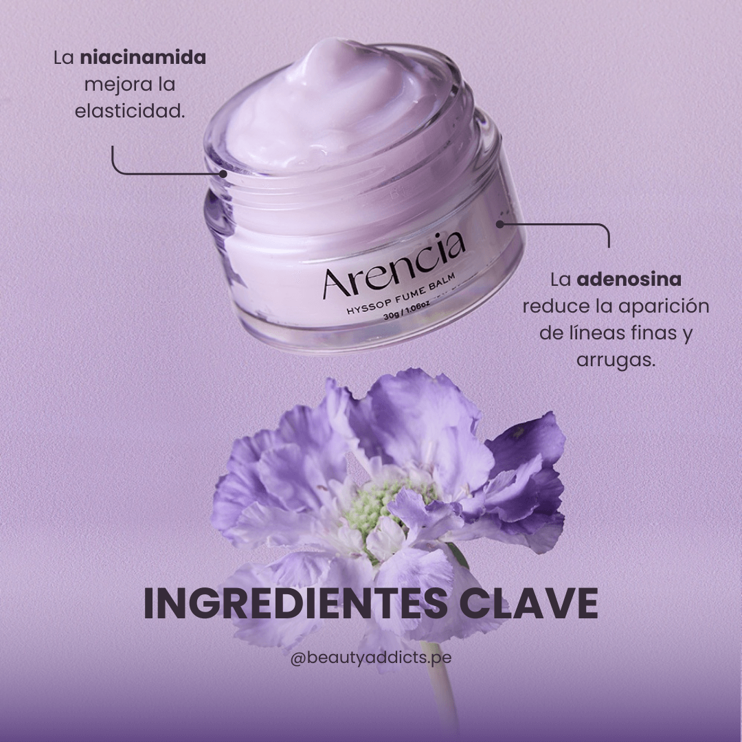 Bálsamo Hyssop Fume de Arencia con niacinamida que reduce manchas y mejora la textura.