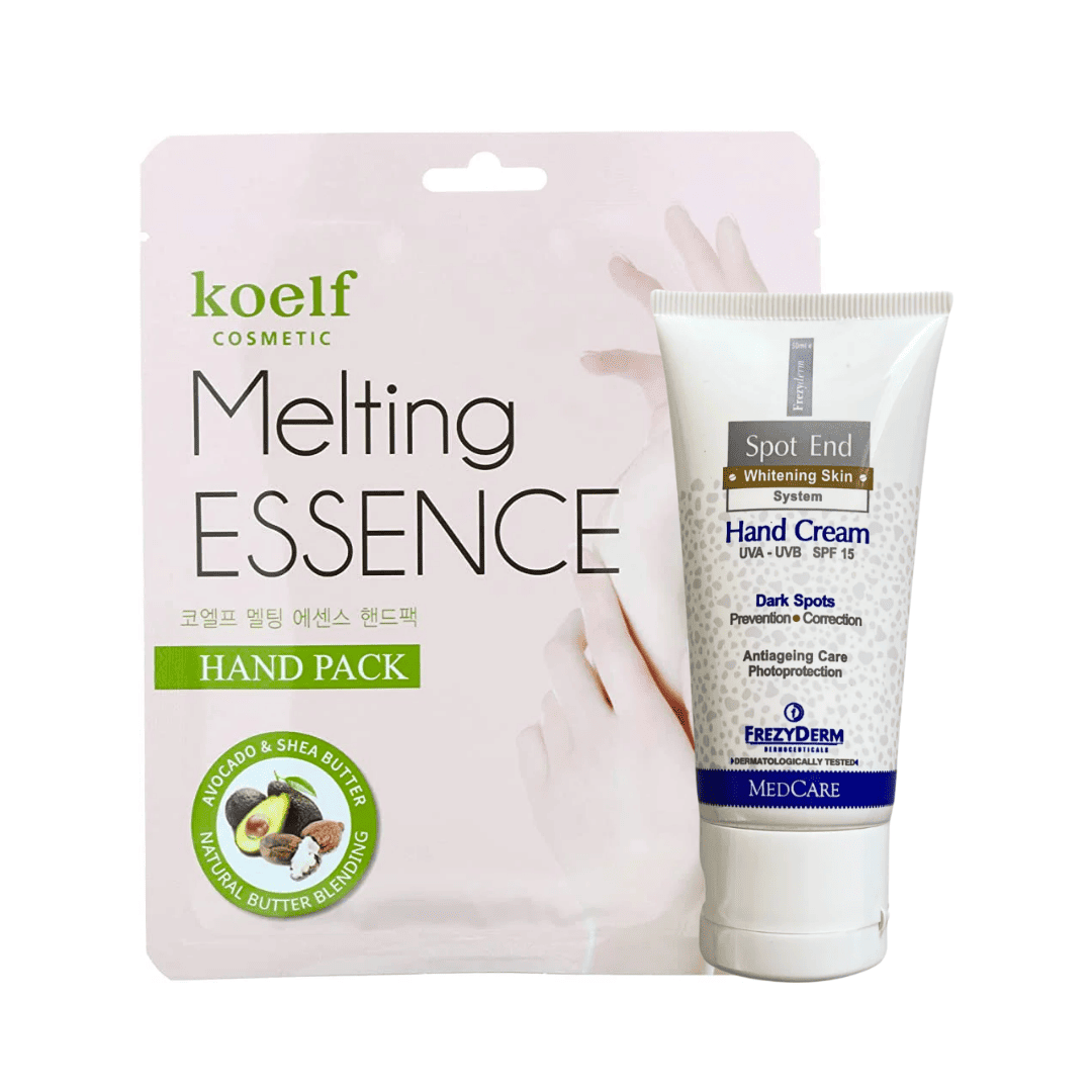 Kit con crema nutritiva y mascarilla para manos más suaves, lisas y revitalizadas.