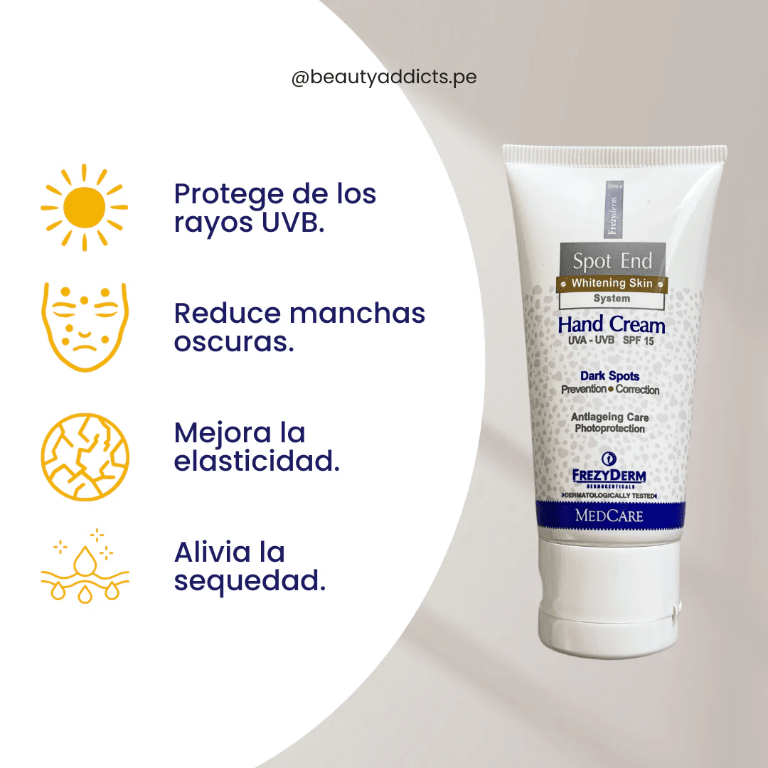 FrezyDerm Spot End Hand Cream que unifica el tono y combate la hiperpigmentación.