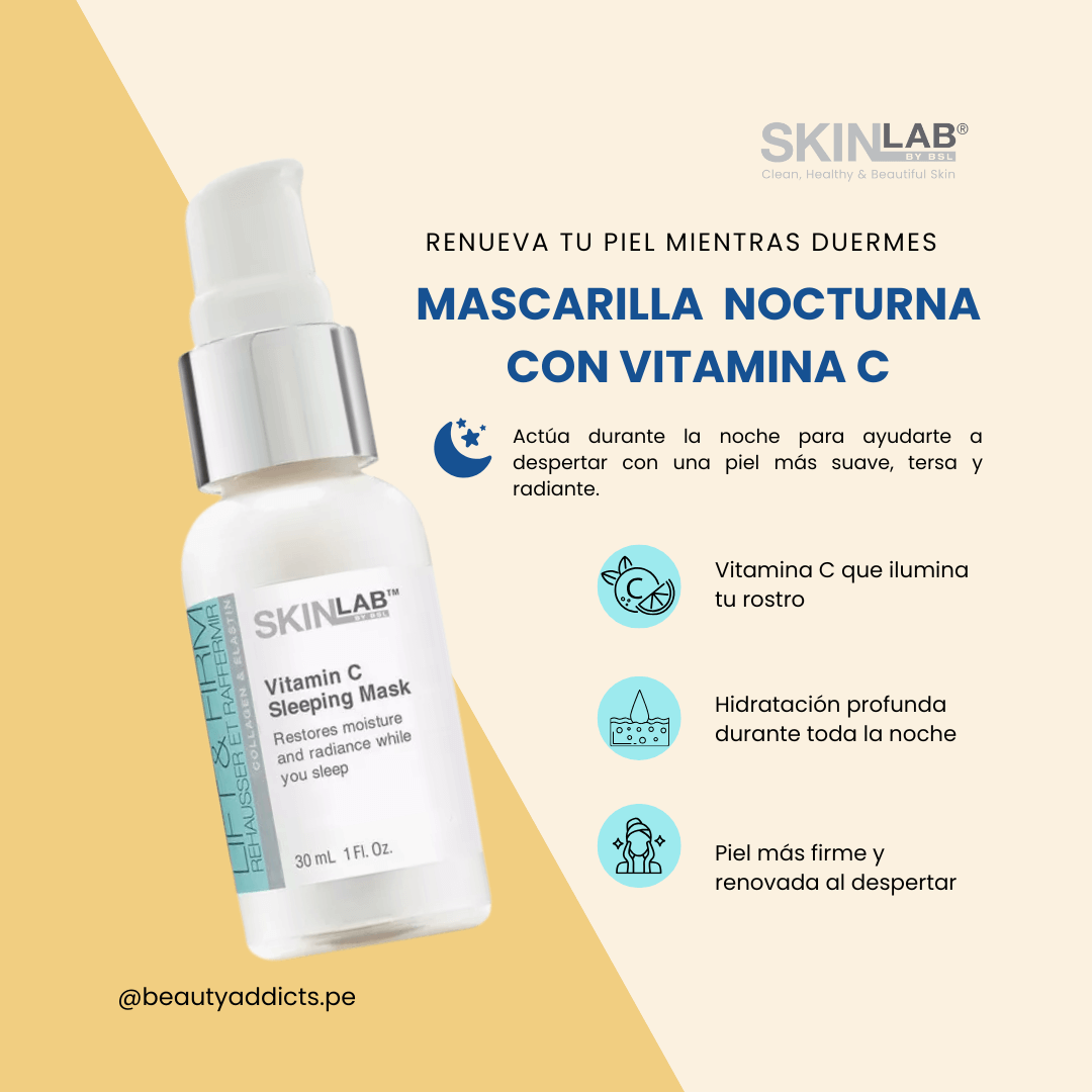 Mascarilla nocturna con vitamina C de Skinlab que reduce el tono apagado y deja la piel más radiante.