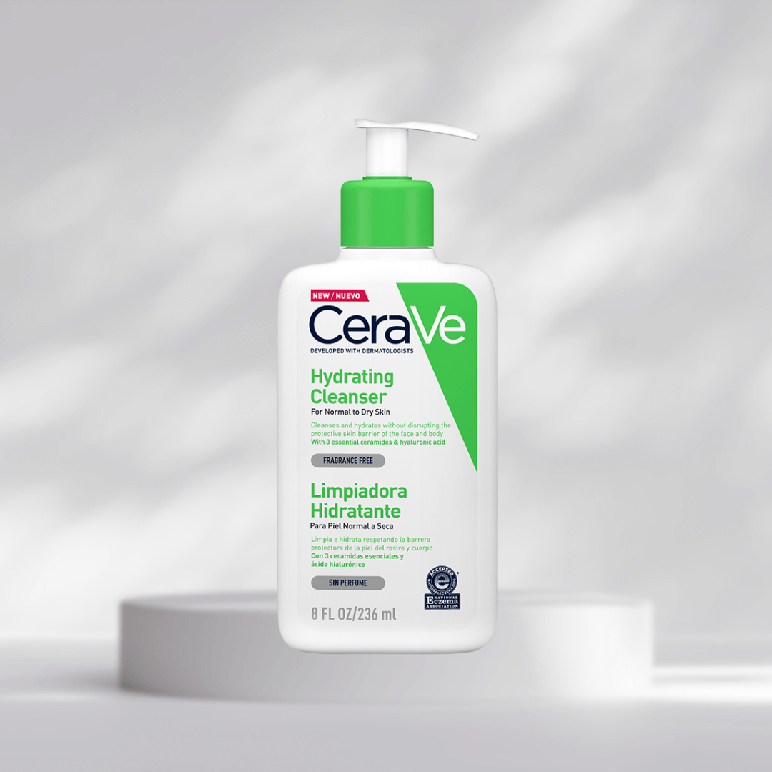 CeraVe Limpiadora Hidratante de 236 ml con ceramidas y ácido hialurónico para limpiar sin resecar.