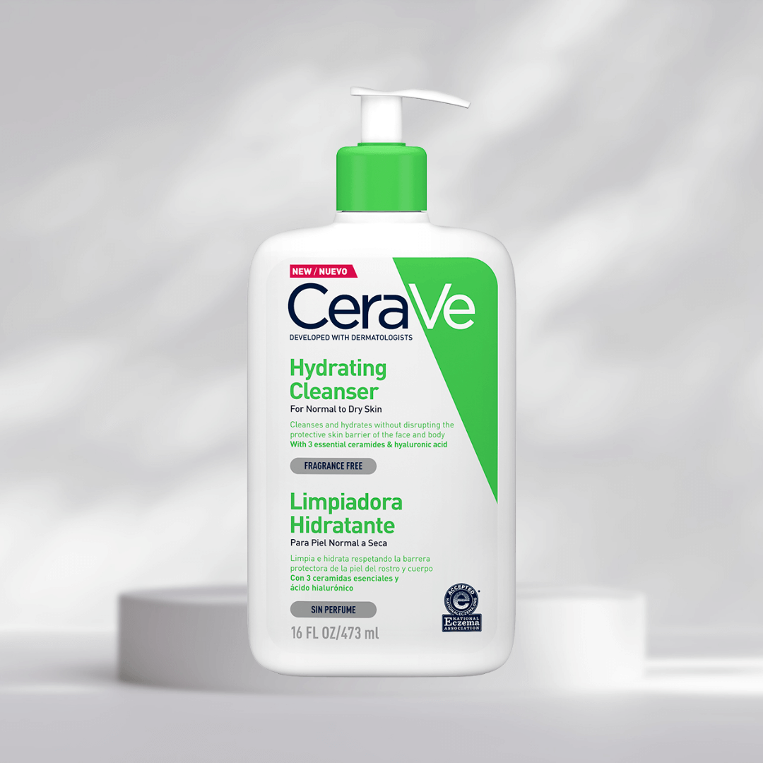 CeraVe Limpiadora Hidratante de 473 ml con ceramidas y ácido hialurónico para limpiar sin resecar.