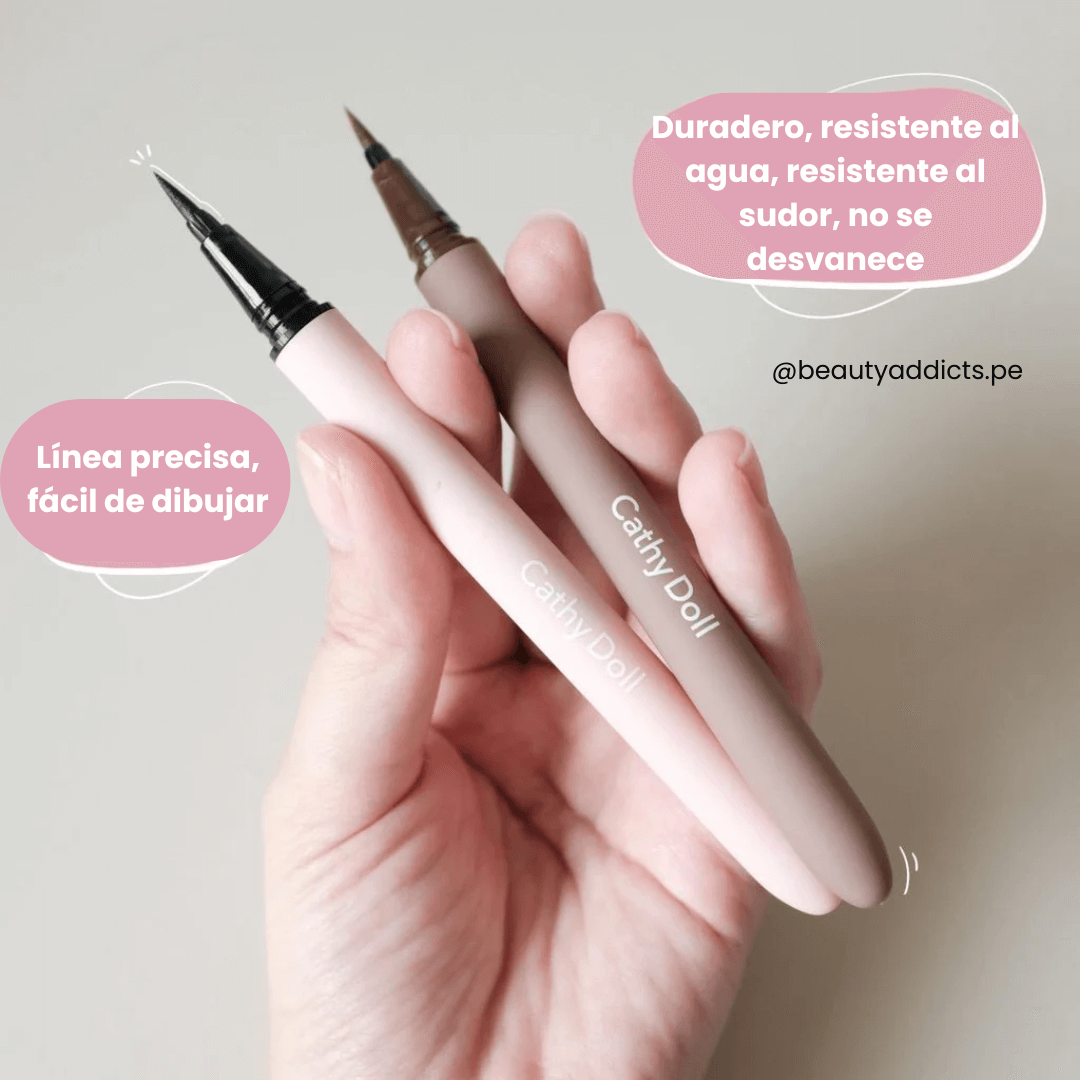 Delineador Maximal Eye Liner Cathy Doll líquido y de secado rápido.