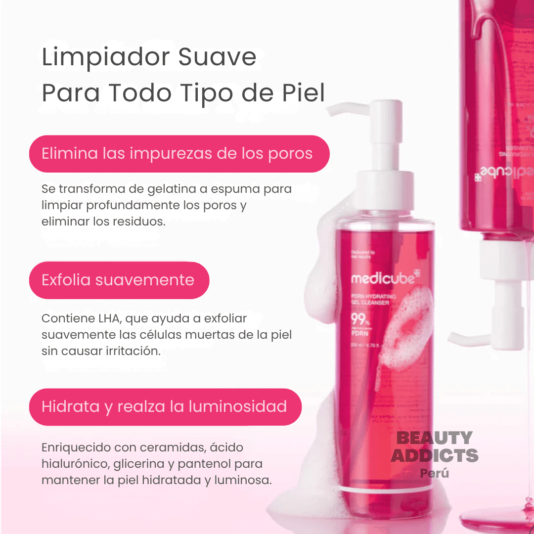 PDRN Hydrating Gel Cleanser formulado para proporcionar una limpieza profunda mientras ayuda a mantener la hidratación natural de la piel.