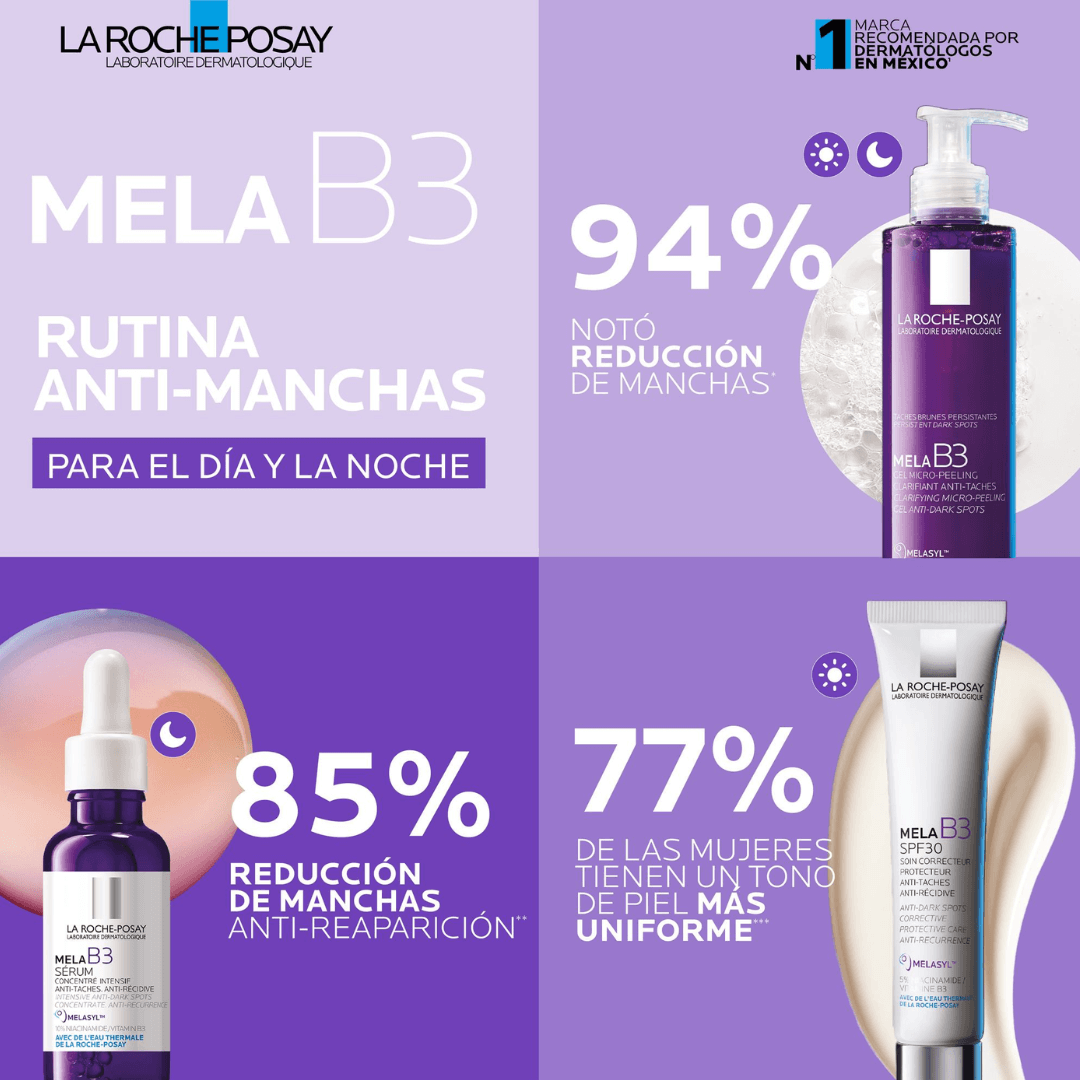 La Roche-Posay Mela B3 Gel que promueve un tono uniforme diario.