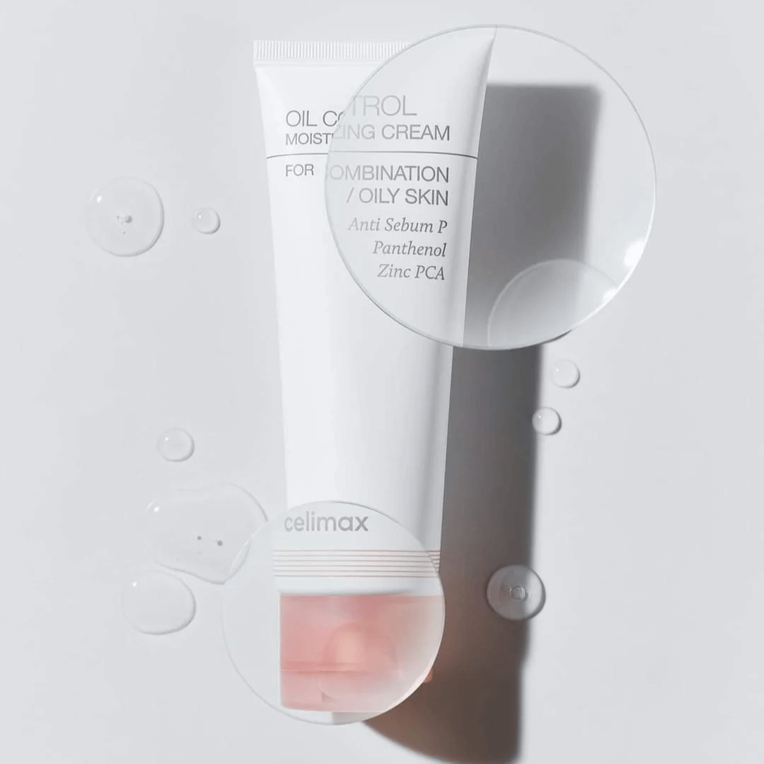 Celimax Oil Control Moisturizing Cream con textura ligera y sin sensación pegajosa.