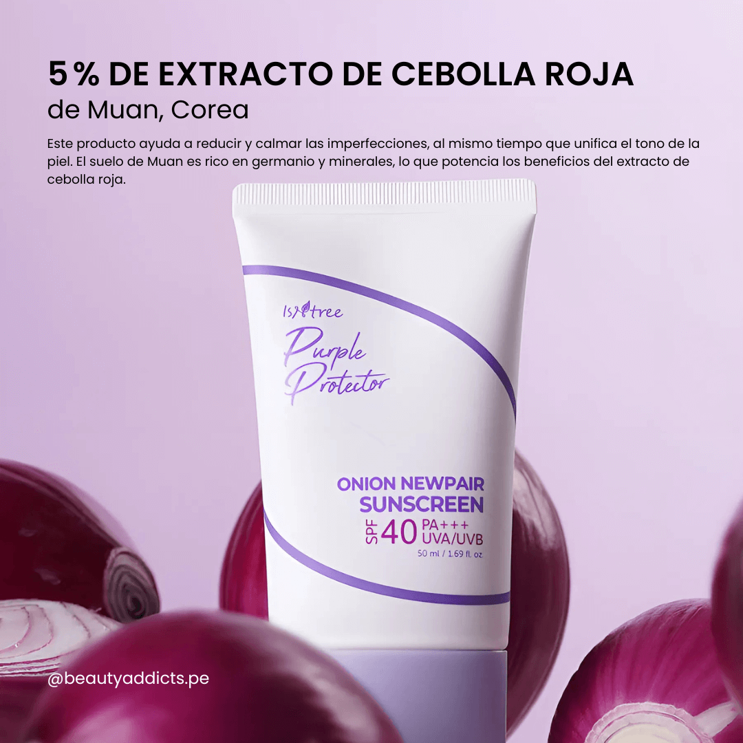 Onion Newpair Sunscreen de Isntree ayuda a unificar el tono de la piel.