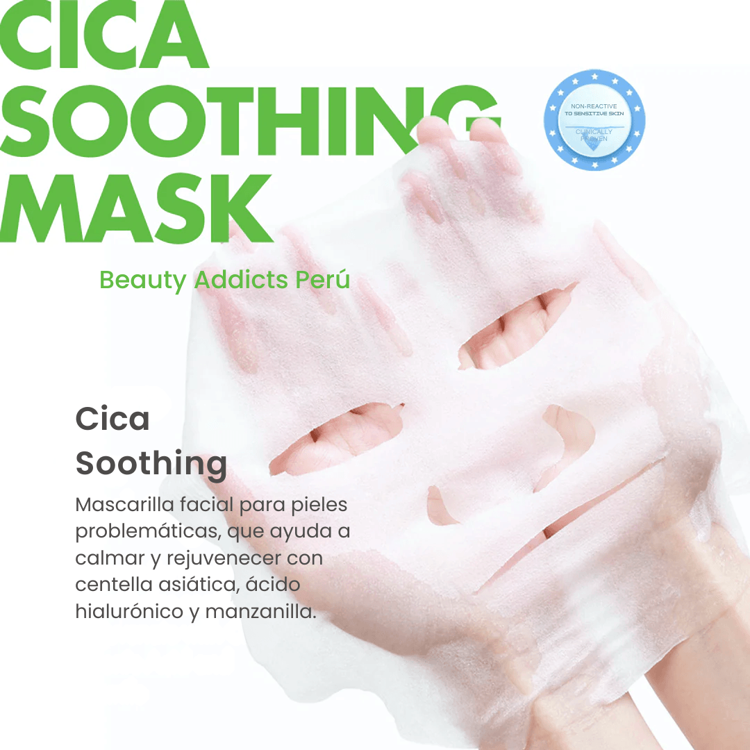Mascarilla facial con centella asiática que ayuda a aliviar inflamación y mejorar la recuperación de la piel.