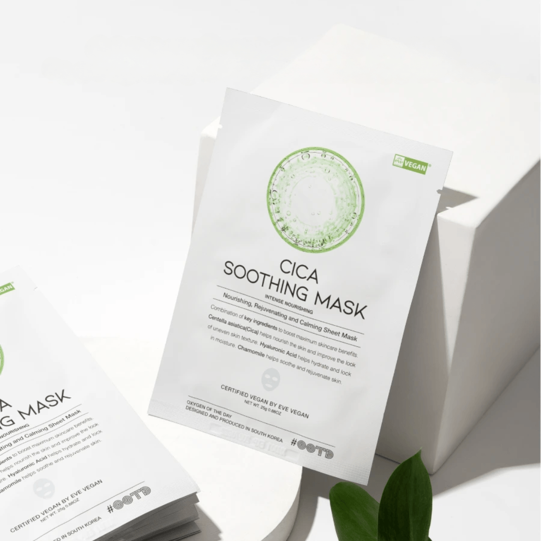 Cica Soothing Mask de OOTD con propiedades reparadoras para piel reactiva o con brotes.