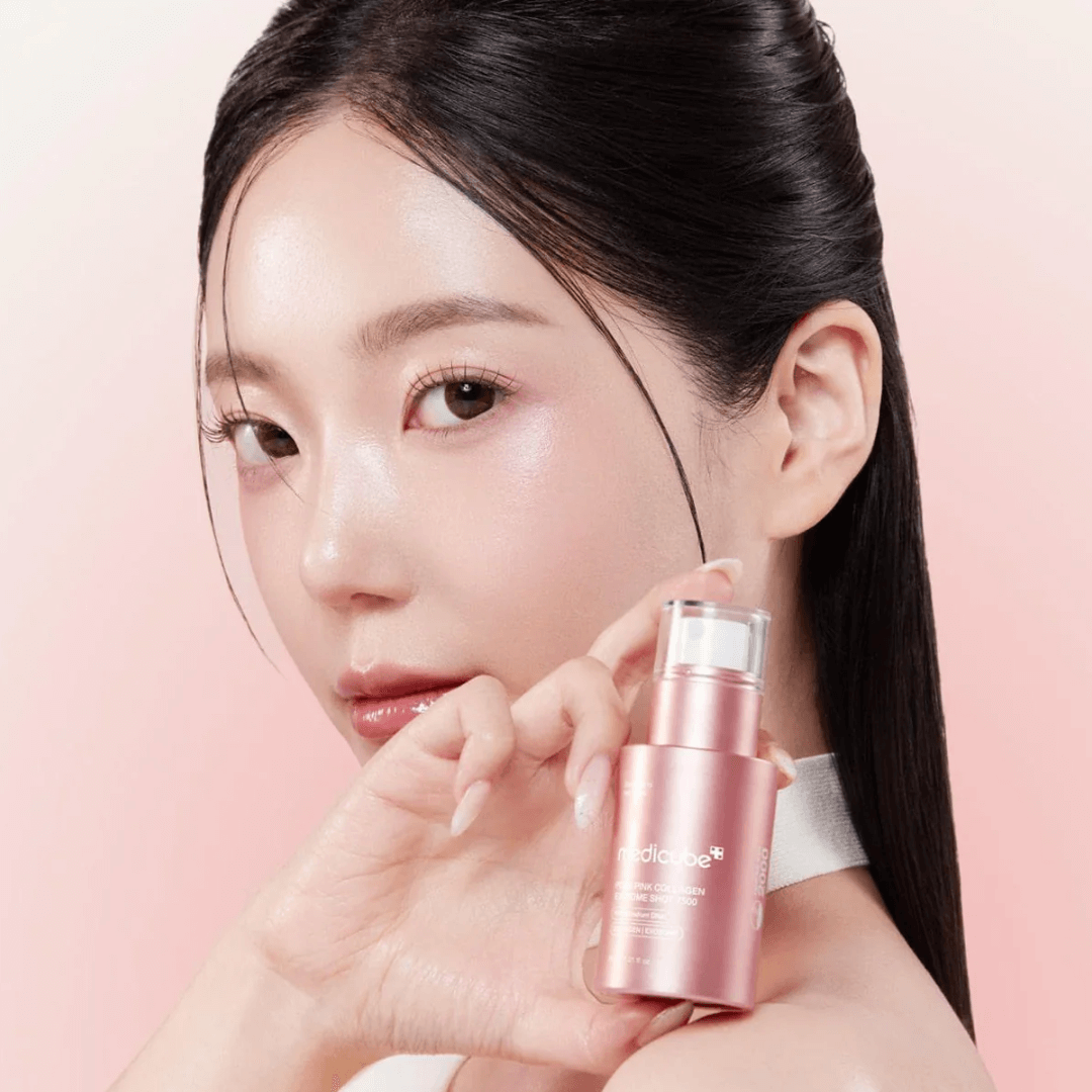 PDRN Pink Exosome Shot Serum 2000 de Medicube unifica tono y reduce poros visibles con niacinamida.