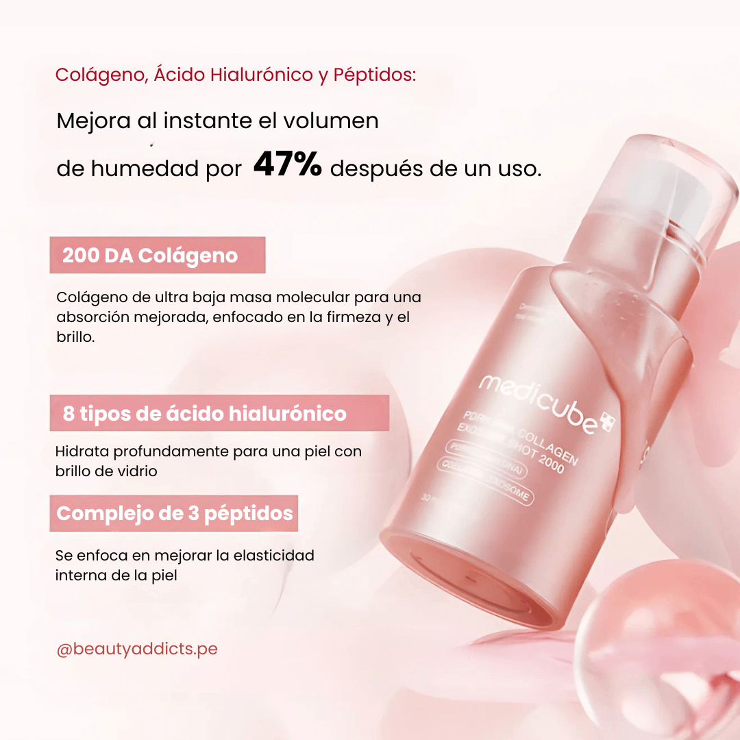 PDRN Pink Exosome Shot Serum 2000 con ácido hialurónico que hidrata profundamente la piel.
