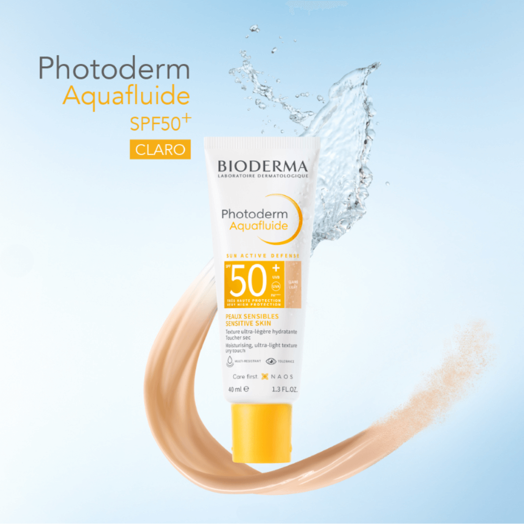 Photoderm Aquafluide SPF 50+ Bioderma hidrata y protege la piel sensible con filtros avanzados.
