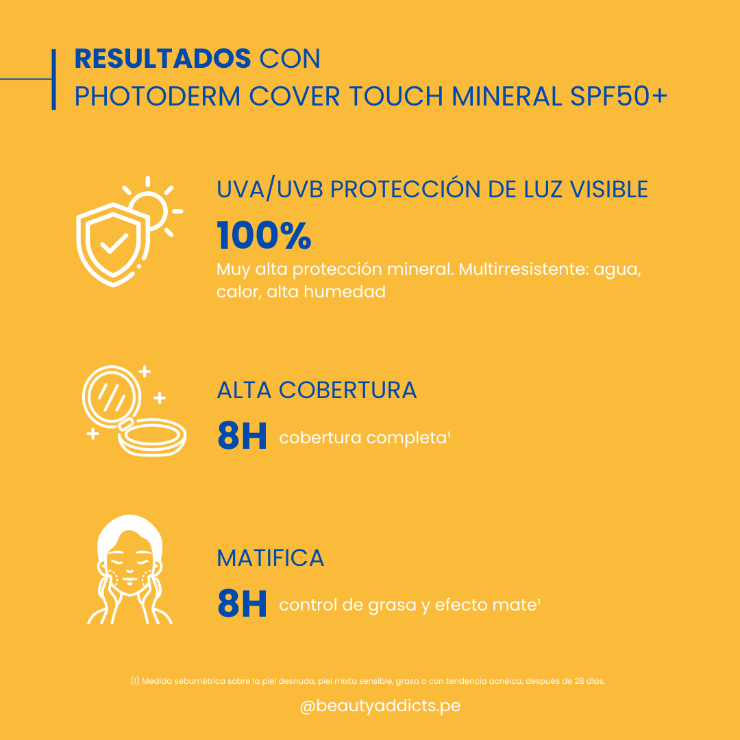 Bioderma Photoderm Cover Touch Mineral SPF50+ con muy alta protección UVA/UVB con efecto mate.