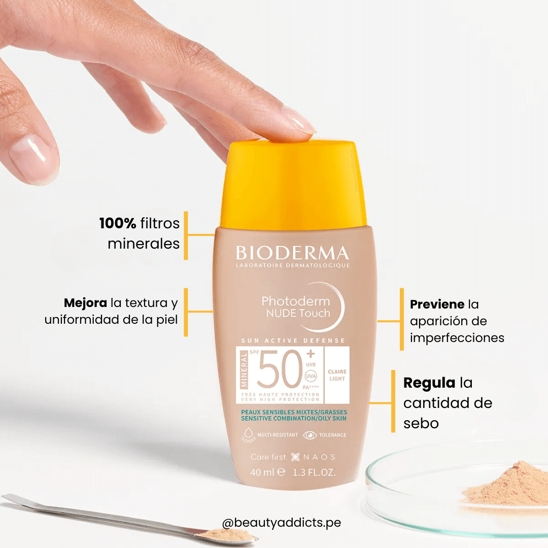 Protector solar de Bioderma con tono Dorée/Claire para una piel unificada, ligera y protegida.