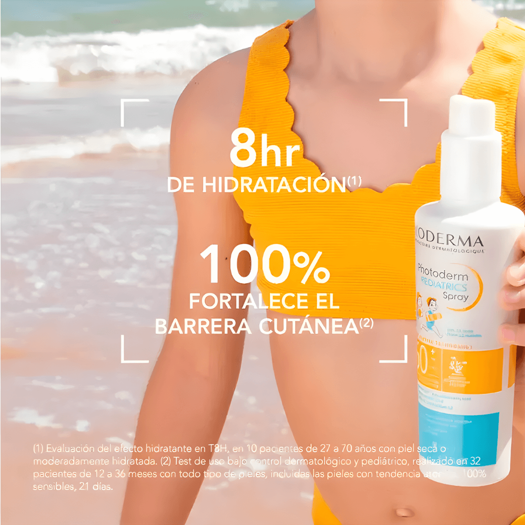 Photoderm Pediatrics Spray Bioderma previene quemaduras y cuida la piel sensible.