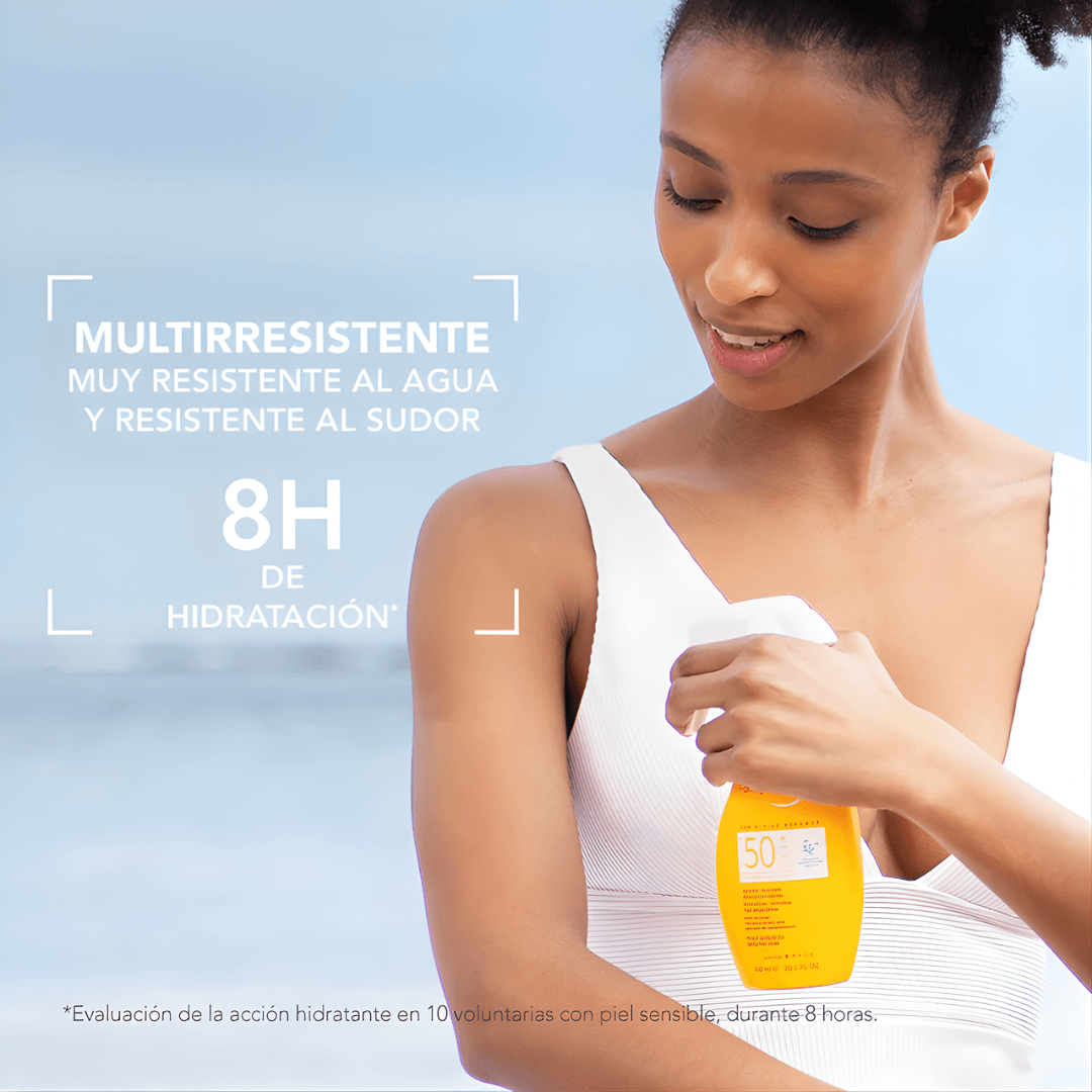 Photoderm Spray Bioderma resistencia al agua con efecto refrescante y tacto seco.