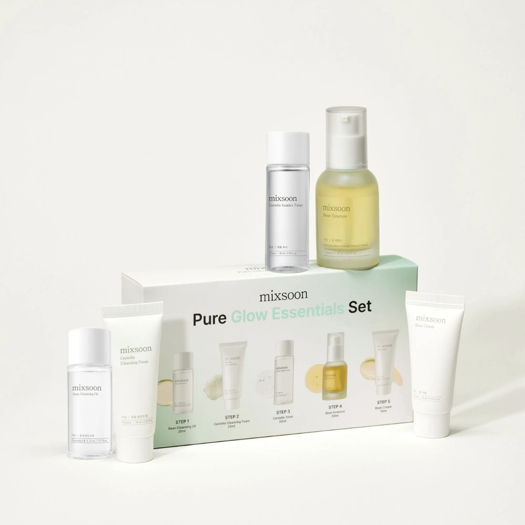 Set de skincare coreano con productos hidratantes y revitalizantes que ayudan a conseguir un efecto glow natural.