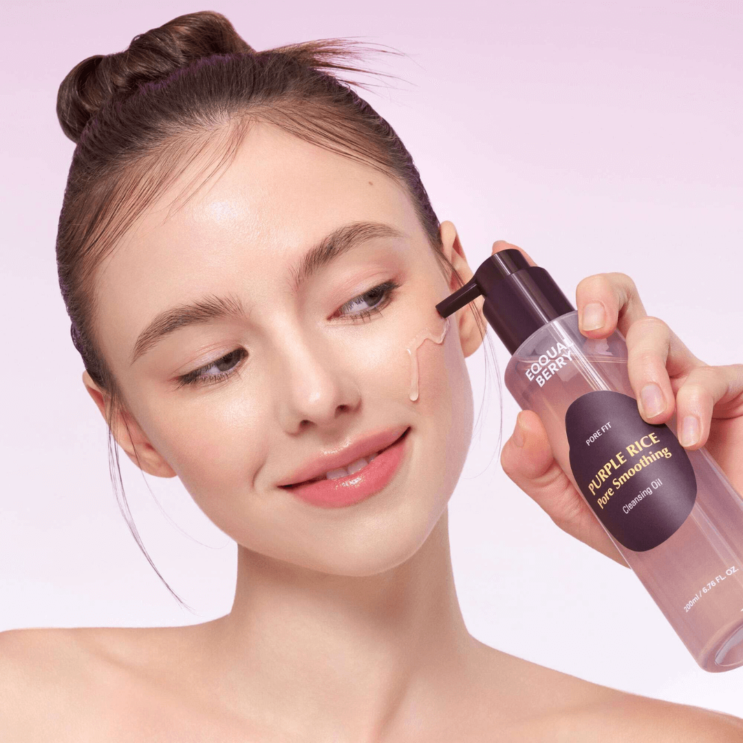 Eqqualberry Purple Rice Pore Smoothing Cleansing Oil que ayuda a afinar poros y mejorar la elasticidad.